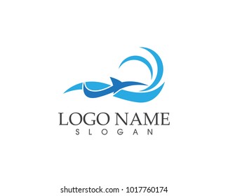 Shark fish in wave logo design 