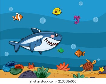 shark fishes turtle natural life under the sea
