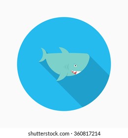 Shark flat  icon with long shadow,circle,eps10,interface,button