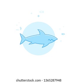Shark Flat Vector Icon. Marine Life, Underwater World, Sea Creature Illustration. Light Flat Style. Blue Monochrome Design. Editable Stroke. Adjust Line Weight.