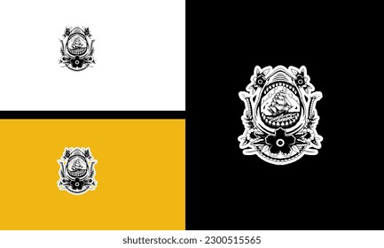 diseño de líneas vectoriales de tiburones y flores