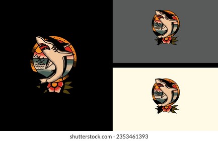 shark and flowers vector mascot design