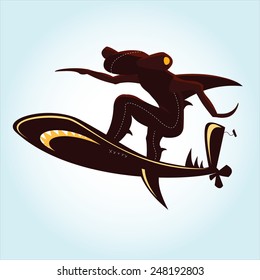 shark frog surfer on a shark board