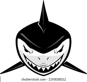 Shark Front Head Cartoon, With Evil Grin