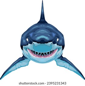 Shark frontal view, vector isolated animal
