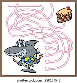 Shark game. Vector illustration of maze(labyrinth) game with cute cartoon Shark for children