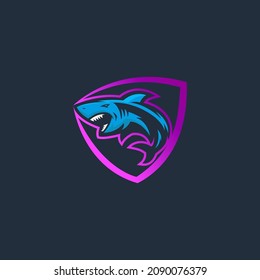 shark gaming mascot logo combination of blue and purple gradations