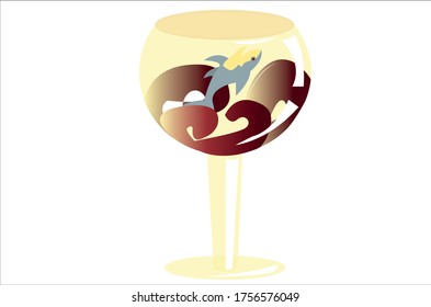 Tiburón en un vaso con vino