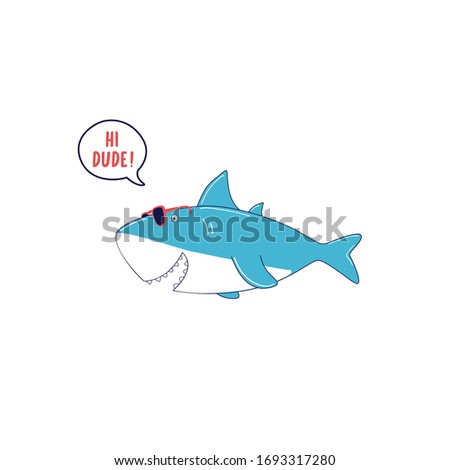 shark glasses text line child tee illustration art vector