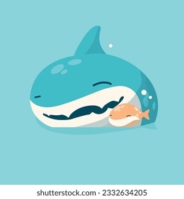 Shark and goldfish friendship. Cartoon characters. Marine Biology. Oceanology. Vector graphics.