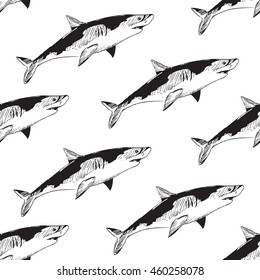 shark graphic line art fish pattern