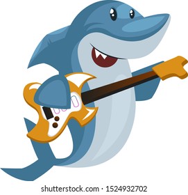Shark with guitar, illustration, vector on white background.