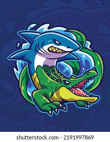 Shark Half Croc Logo Esport Design, Surabaya Icon Games