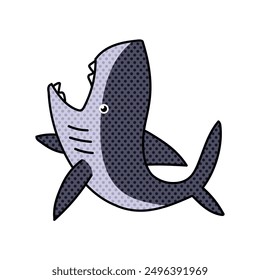 shark halftone hand drawn color vector illustration