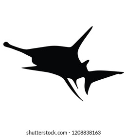 Shark with hammer head vector silhouette illustration isolated on white background.