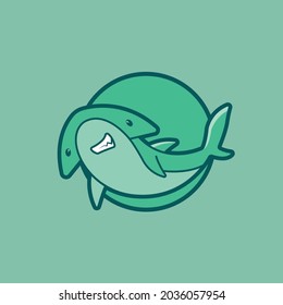 Shark hammerhead cute character illustration logo