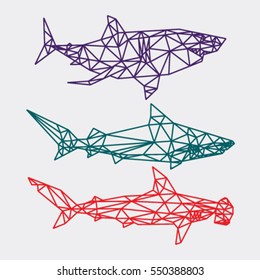 SHARK HAMMERHEAD LOW POLY POLYGONAL TRIANGLE GEOMETRIC SET