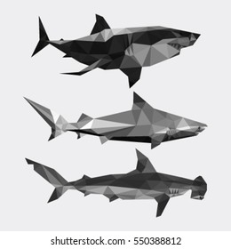 SHARK HAMMERHEAD LOW POLY POLYGONAL TRIANGLE GEOMETRIC SET