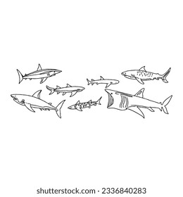 shark hand drawn doodle illustrations vector set