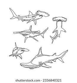 shark hand drawn doodle illustrations vector set