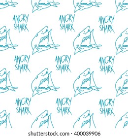 Shark hand drawn seamless pattern