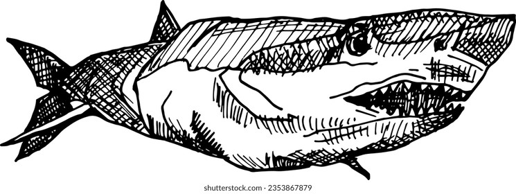 Shark hand drawn sketch in doodle style illustration