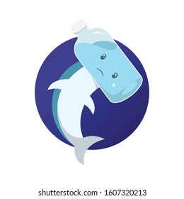 Shark with head bottle. concept of plastic ocean pollution. vector illustration