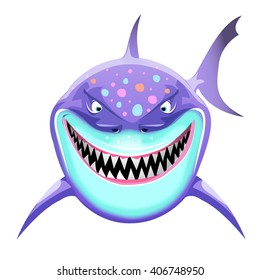 Shark head cartoon cute fun character, isolated on white background. Vector clip art illustration. Game character