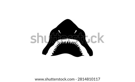Shark head emerging from water, black isolated vector silhouette