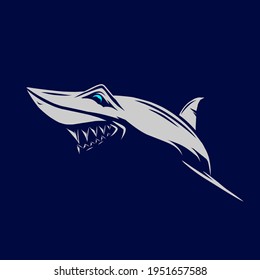 Shark head face vector silhouette line pop art potrait logo colorful design with dark background. Abstract vector illustration. Isolated black background for t-shirt, poster, clothing.