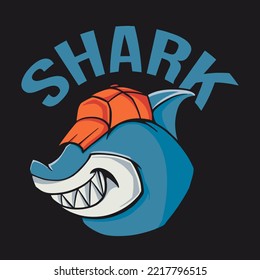 Shark Head With Hat Vector Illustration