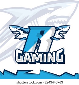 Shark head mascot on letter R illustration template, esport logo design, gamer logo, streamer logo.