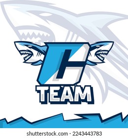 Shark head mascot on letter C illustration template, esport logo design, gamer logo, streamer logo.