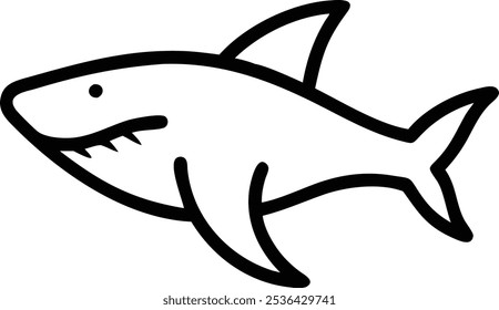 Shark head vetor arte, ícone, logotipo e gráficos. Contorno de cabeça de tubarão e design de ilustração de arte de linha. Cabeça de leão preto e branco.
