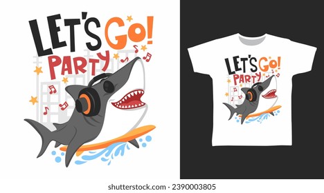 Shark with Headphones tshirt art fashion designs.