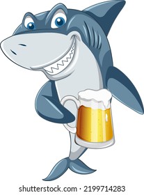 Shark Holding Beer Glass Cartoon Character Illustration