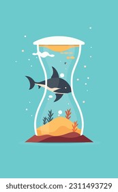 shark in the hourglass. flat vector illustration
