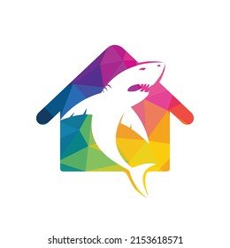 Shark house vector logo design. Shark and home icon vector design icon.