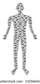 Shark human representation. Vector shark icons are composed into male illustration.