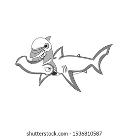 shark with hummerhead cute vector on white background.