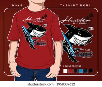 shark hunter surfing, vector animals illustration design for print