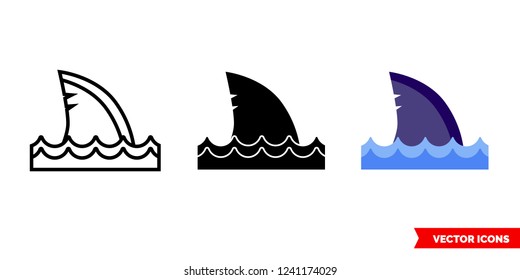 Shark icon of 3 types: color, black and white, outline. Isolated vector sign symbol.