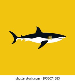 Shark icon. Big white shark. Sea dangerous predator. Angry animal. Vector illustration flat design. Isolated on white background.