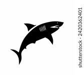 Shark icon. Shark black silhouette isolated on white background. Shark sign. Sea predator symbol. Vector illustration