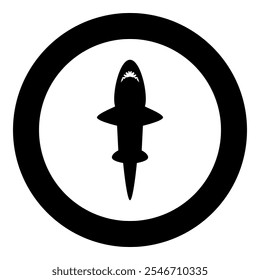 Shark icon in circle round black color vector illustration image solid outline style