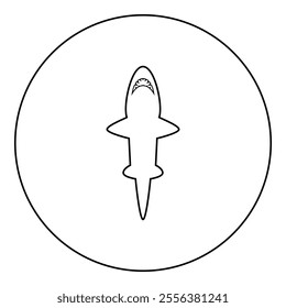 Shark icon in circle round black color vector illustration image outline contour line thin style