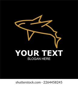 Shark Icon Creative Minimal Abstract Line Art Gold color .Creative shark Logo Design