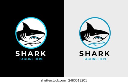 Shark icon, shark fish logo design sample idea, sea ocean water shark underwater blue natural animal