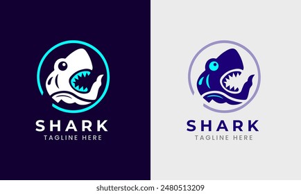 Shark icon, shark fish logo design sample idea, sea ocean water shark underwater blue natural animal