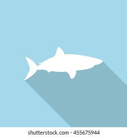 Shark icon with long shadow in a flat design